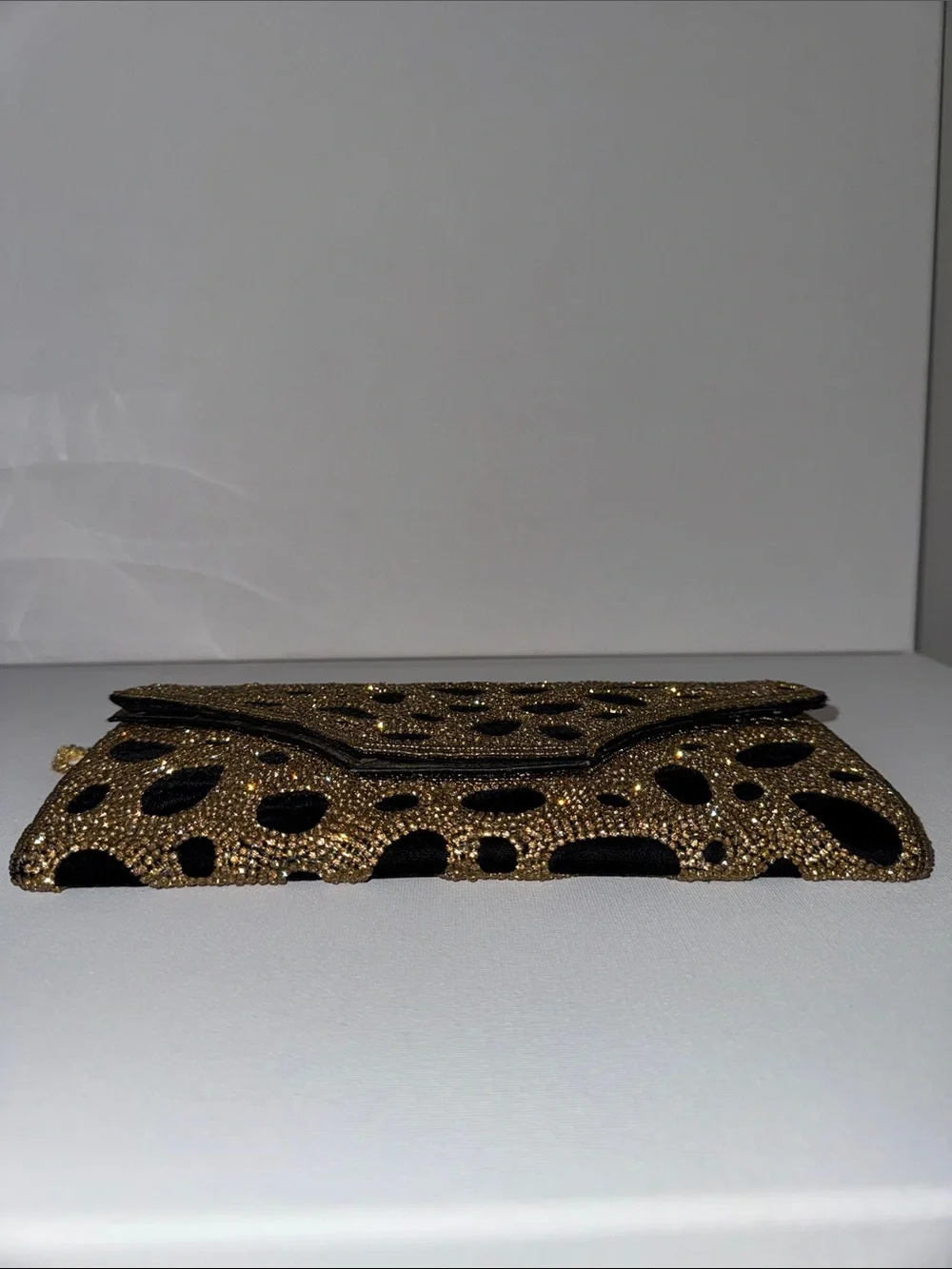 Vintage Glam Beaded Leopard Print Clutch – Gold Rhinestone Evening Bag